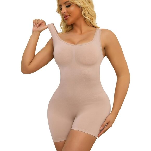 Women's Seamless Control Full Body Shaper Beige Shapewear Bodysuit Shaping
